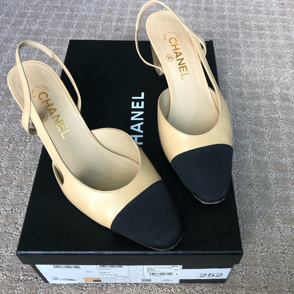 Chanel slingback toe-cap heels